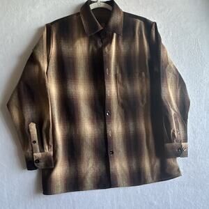 FB County Men's S Brown Tan Plaid Long Sleeve Button-Up Shirt Cotton